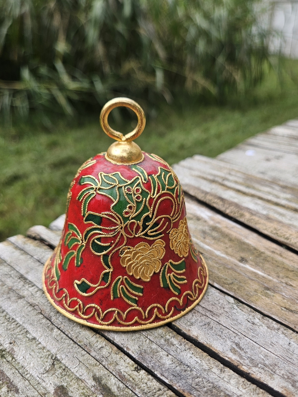 Decorative Red and Gold Floral Bell - Home Accent